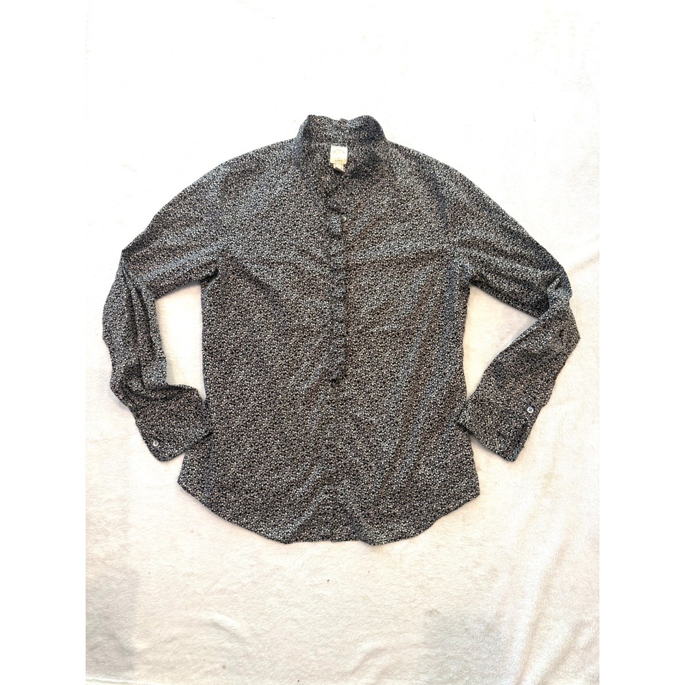 J.Crew The Perfect Shirt Women 10 Black White Floral Cotton Button Down *READ*